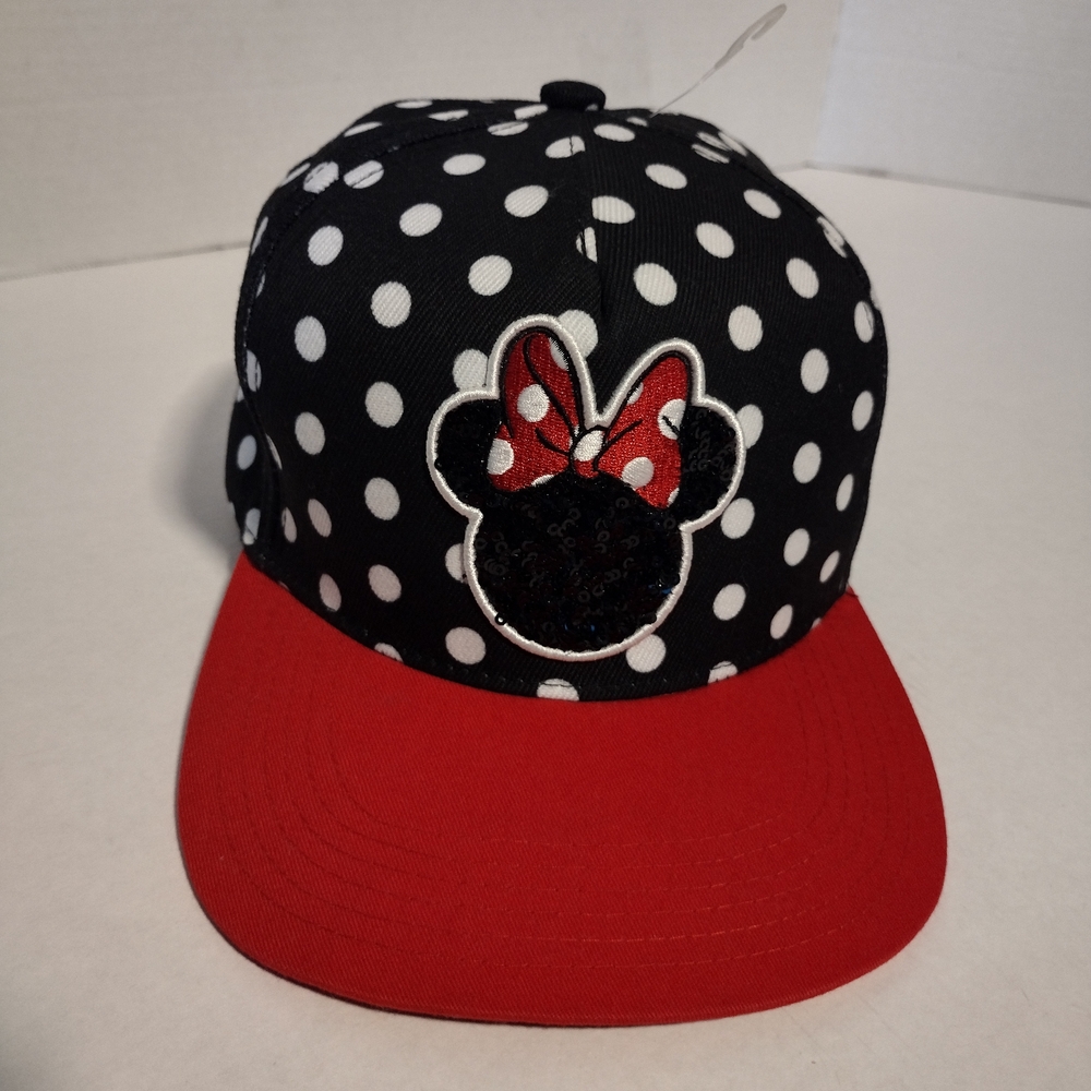 Disney MINNIE MOUSE Embroidered Hat With Sequins Polka Dot Snapback NWOT